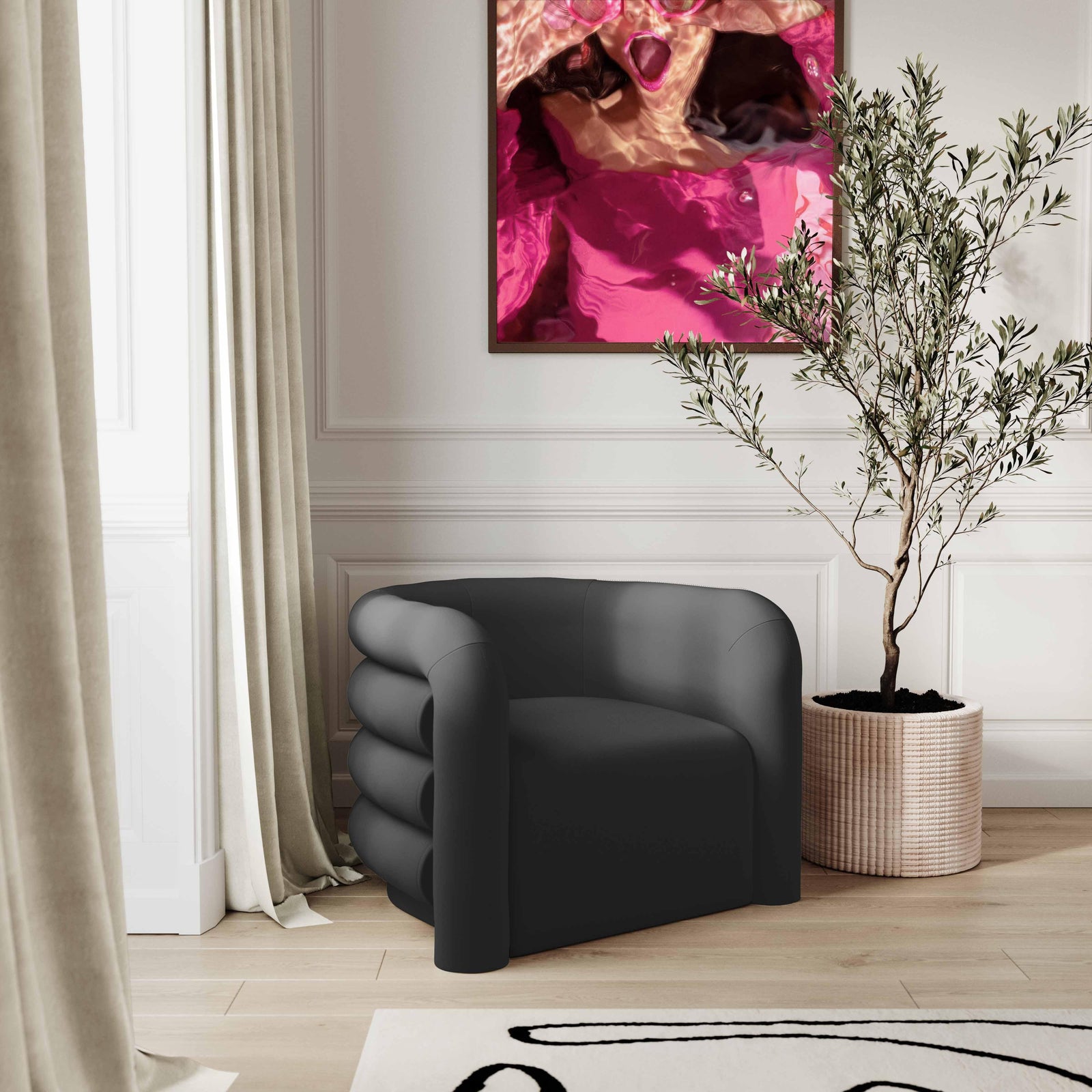 TOV Furniture Curves Black Velvet Lounge Chair ACCENT + LOUNGE CHAIRS