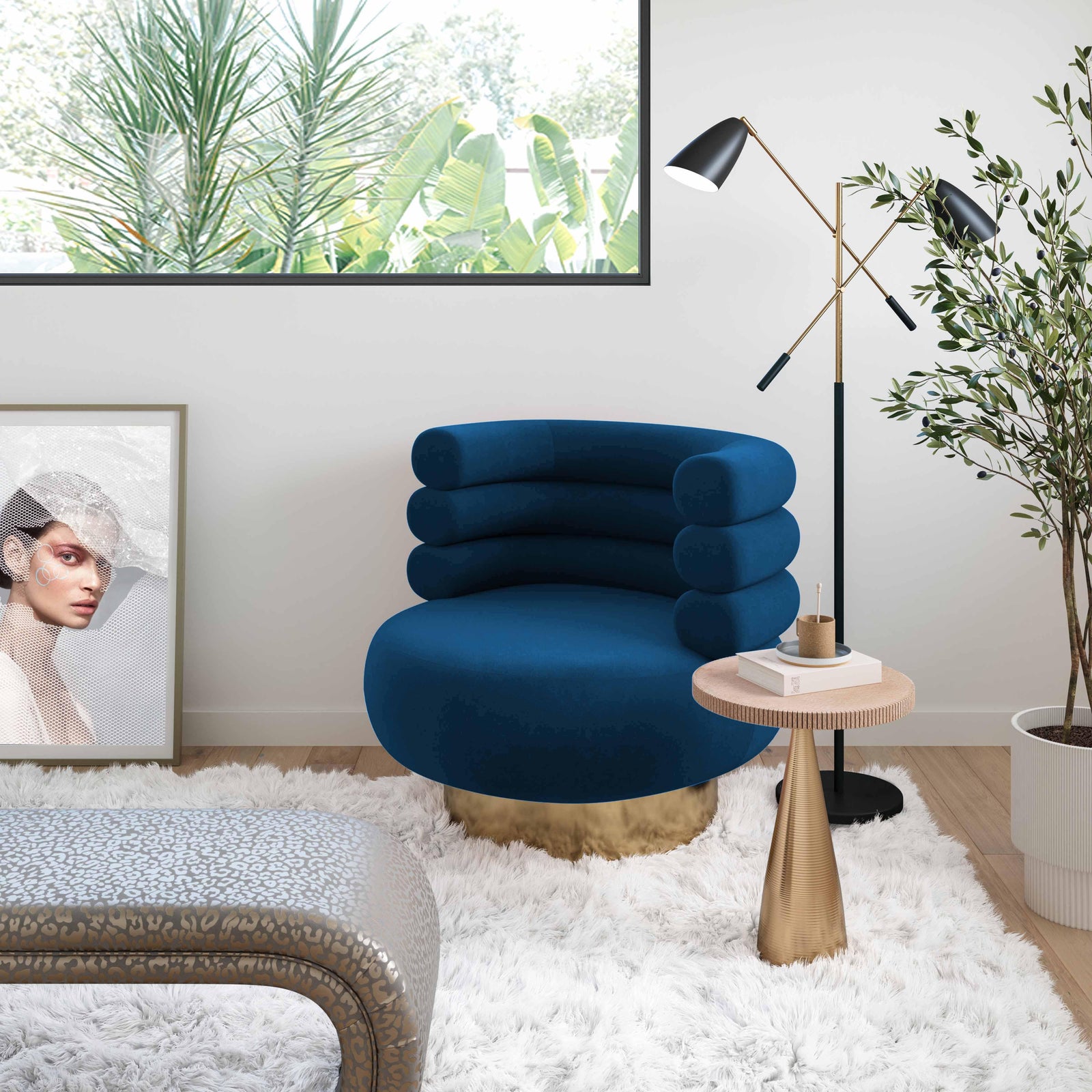 TOV Furniture Naomi Navy Velvet Swivel Chair ACCENT + LOUNGE CHAIRS