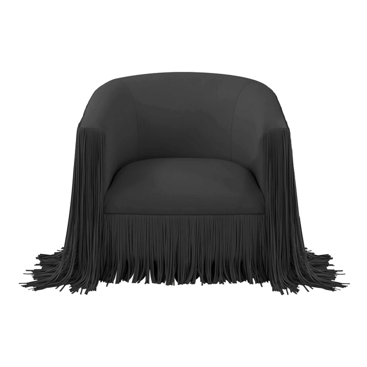 TOV Furniture Shag Me Black Vegan Leather Swivel Chair ACCENT + LOUNGE CHAIRS
