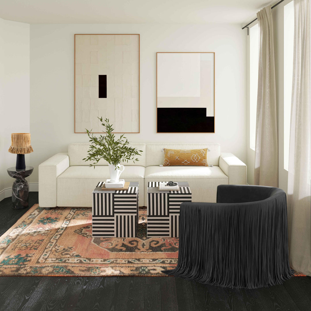 American Home Furniture | TOV Furniture - Shag Me Black Vegan Leather Swivel Chair