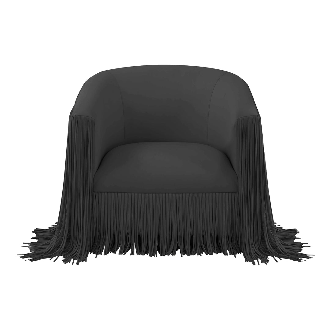 American Home Furniture | TOV Furniture - Shag Me Black Vegan Leather Swivel Chair