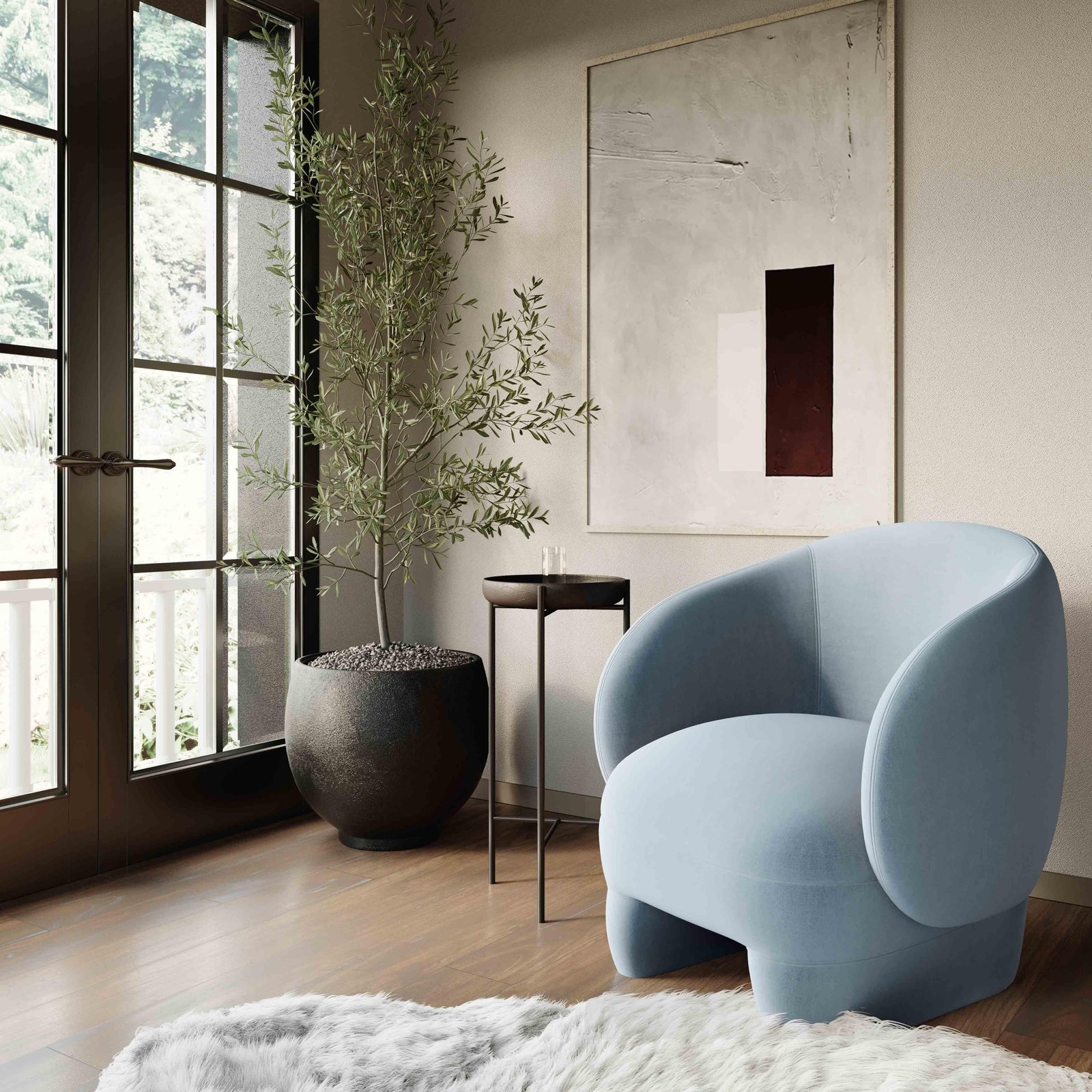 TOV Furniture Kiki Blue Stone Velvet Accent Chair ACCENT + LOUNGE CHAIRS