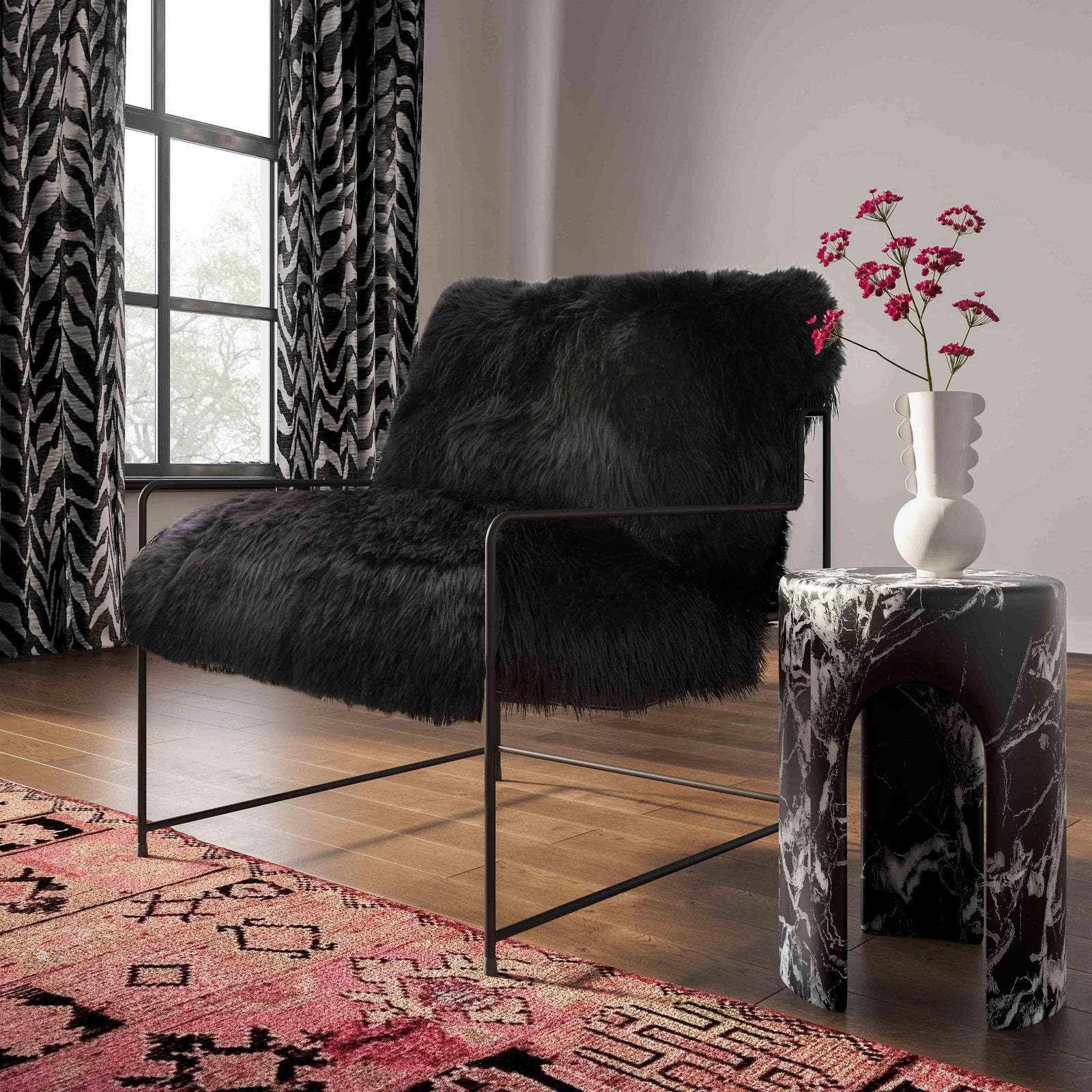 TOV Furniture Kimi Black Genuine Sheepskin Chair ACCENT + LOUNGE CHAIRS