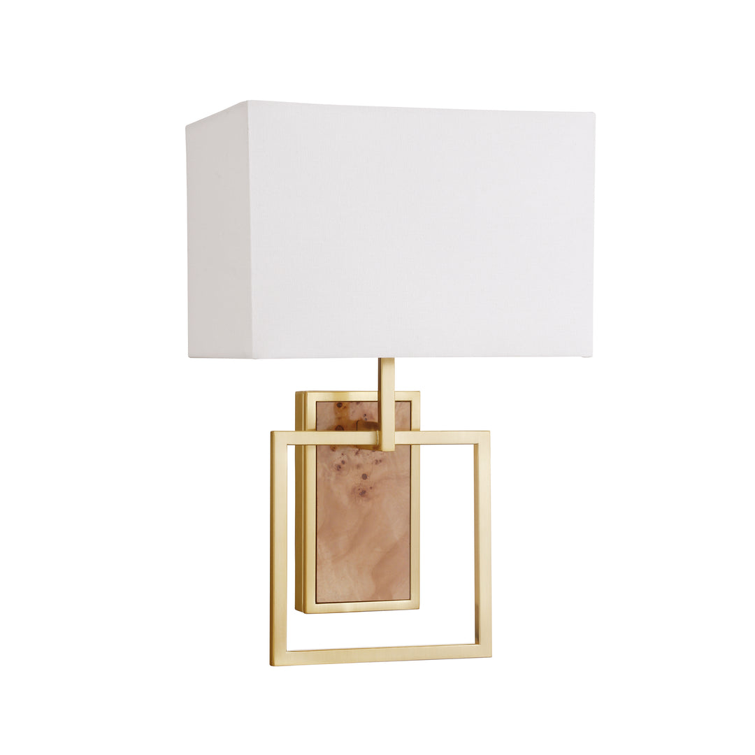 Flushmount Sconce With Rectangular Burl Wood Backplate And Open Brushed Brass Square Frame - TRACE BW