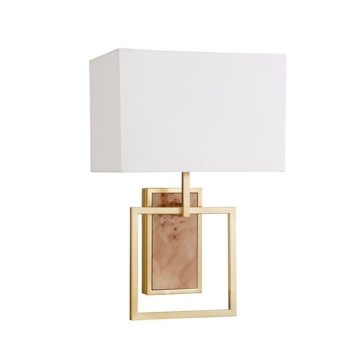 Flushmount Sconce With Rectangular Burl Wood Backplate And Open Brushed Brass Square Frame - TRACE BW