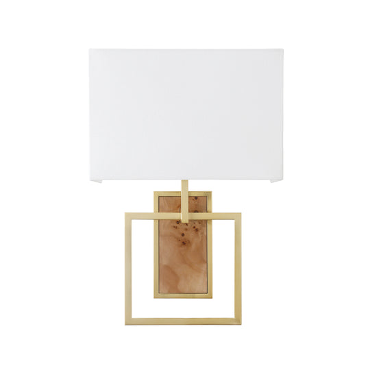 Flushmount Sconce With Rectangular Burl Wood Backplate And Open Brushed Brass Square Frame - TRACE BW