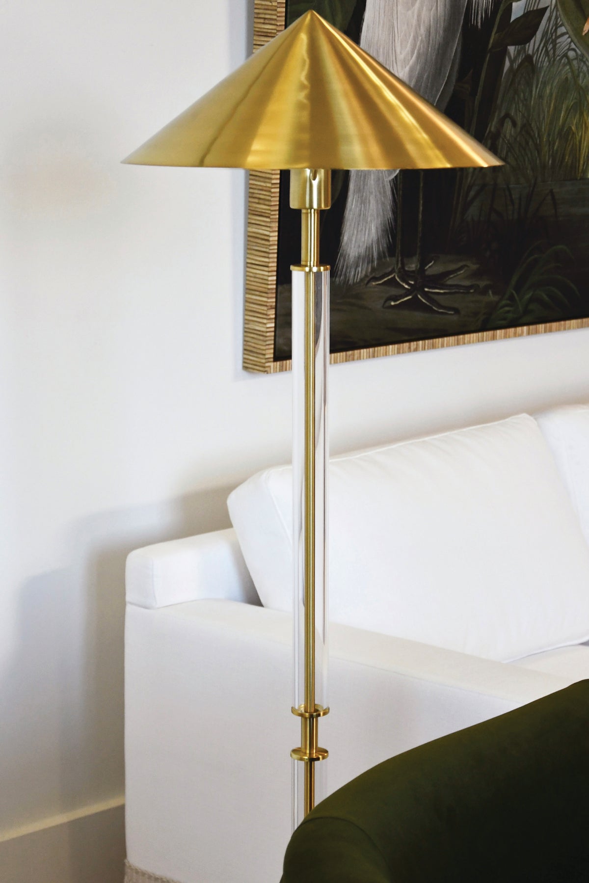 Floor Lamp With Acrylic Pole And Triangular Metal Shade In Brushed Brass - TARRON ABR