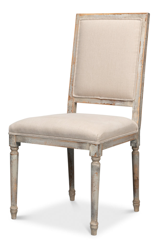 American Home Furniture | Sarreid - Square Back Side Chair Grey Oak Flax - Set of 2