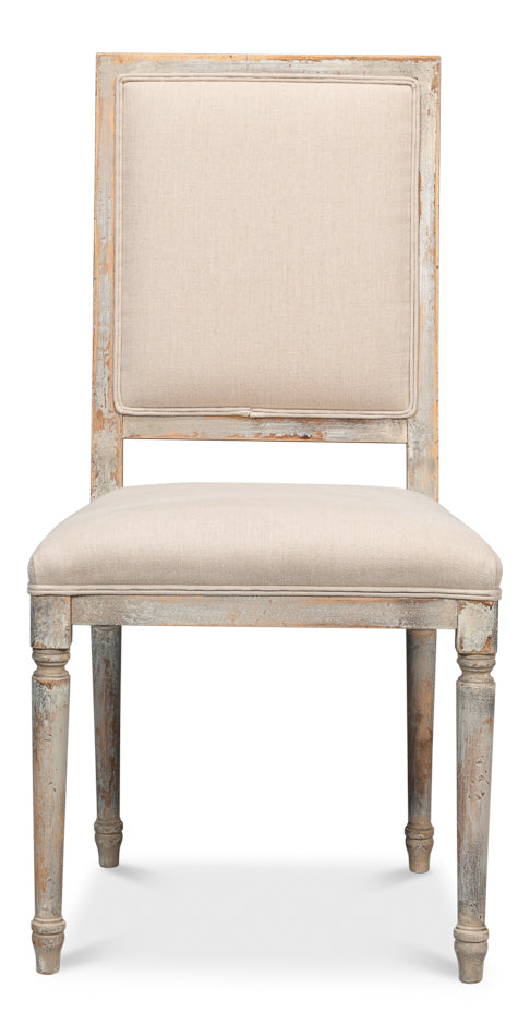 American Home Furniture | Sarreid - Square Back Side Chair Grey Oak Flax - Set of 2