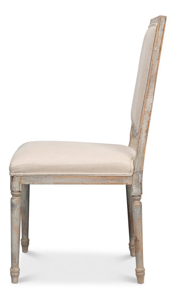 American Home Furniture | Sarreid - Square Back Side Chair Grey Oak Flax - Set of 2