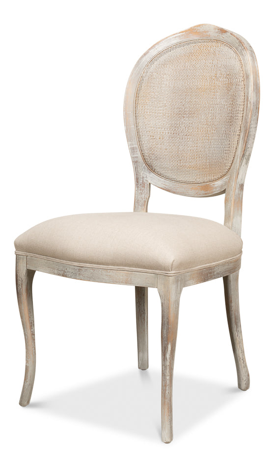 American Home Furniture | Sarreid - Oval Cane Back S/Chair - Grey Oak - Flax - Set of 2