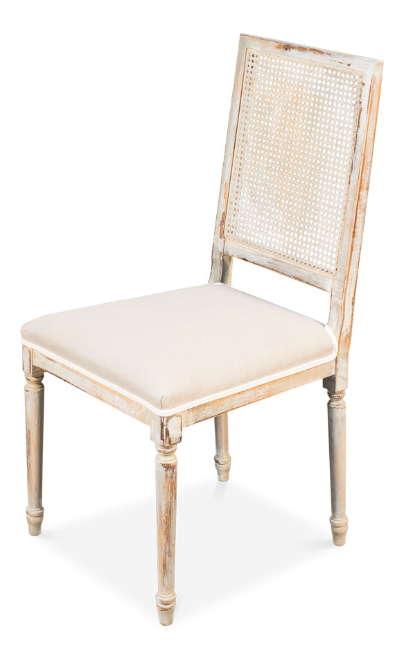 Cane Back Side Chair, Grey Oak, Flax