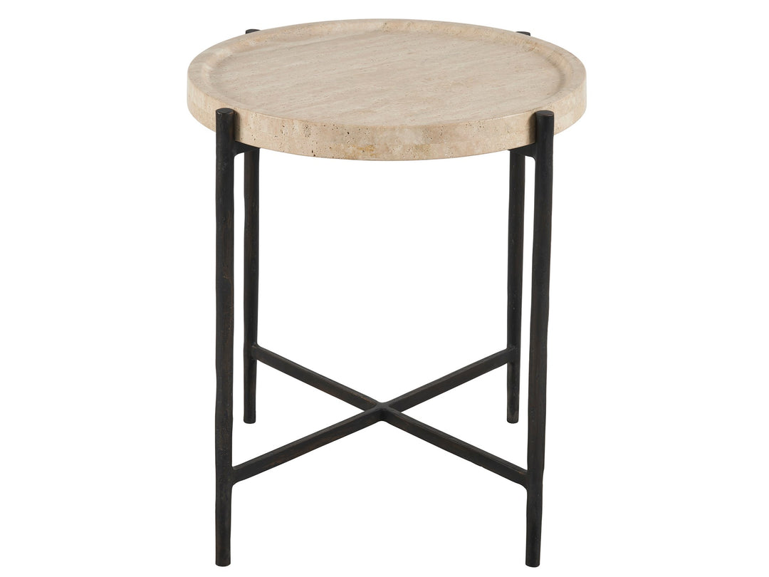 American Home Furniture Universal Furniture Theron Round End Table Travertine/bronze