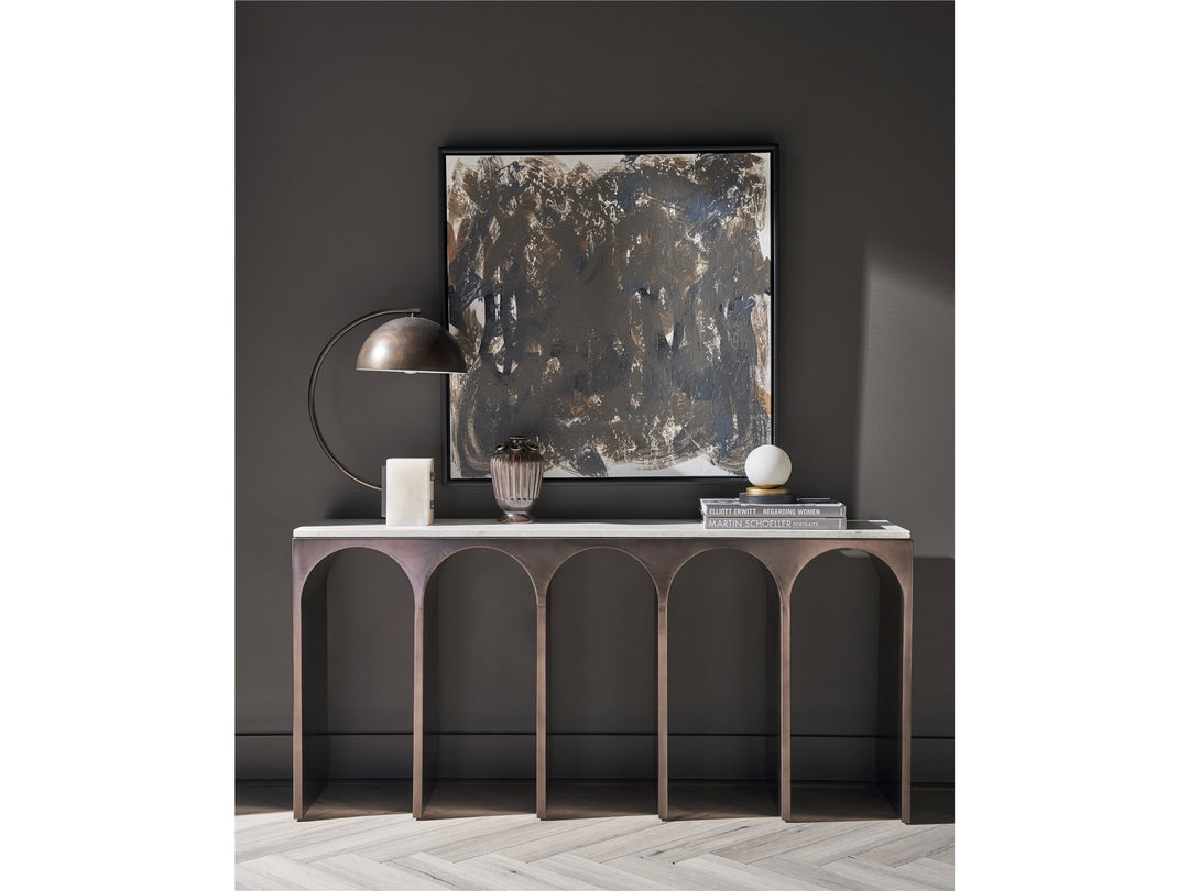 American Home Furniture Universal Furniture Moda Console Table White Banswara/Aged Satin Pewter