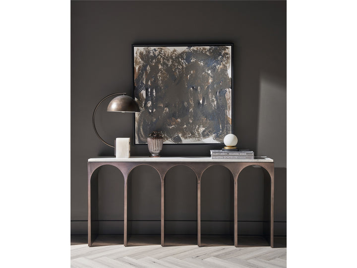 American Home Furniture Universal Furniture Moda Console Table White Banswara/Aged Satin Pewter