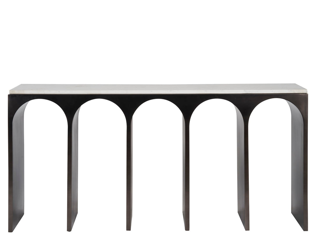 American Home Furniture Universal Furniture Moda Console Table White Banswara/Aged Satin Pewter
