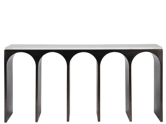 American Home Furniture Universal Furniture Moda Console Table White Banswara/Aged Satin Pewter