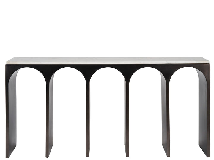 American Home Furniture Universal Furniture Moda Console Table White Banswara/Aged Satin Pewter
