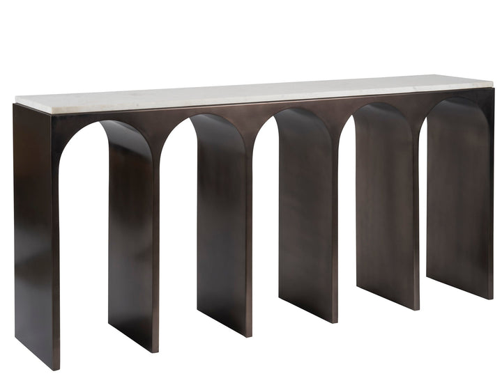 American Home Furniture Universal Furniture Moda Console Table White Banswara/Aged Satin Pewter