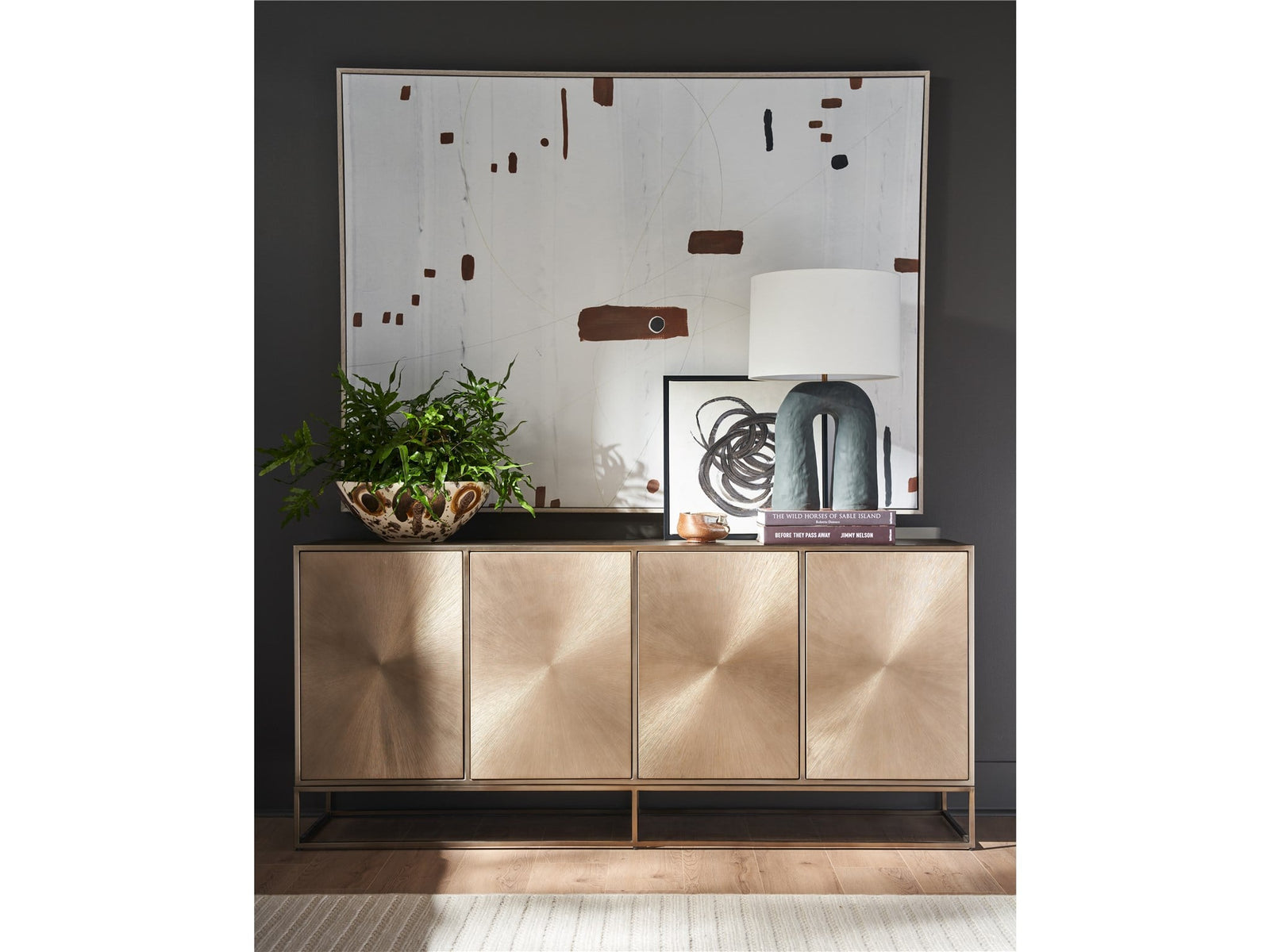 American Home Furniture Universal Furniture Fusion Credenza Aged Brass