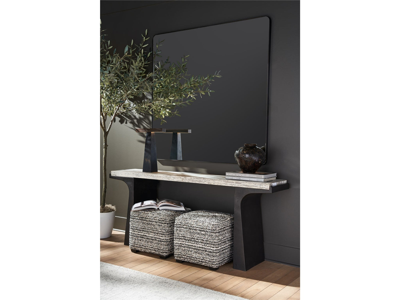 American Home Furniture Universal Furniture Quill Console Table White Travertine/Dark Bronze