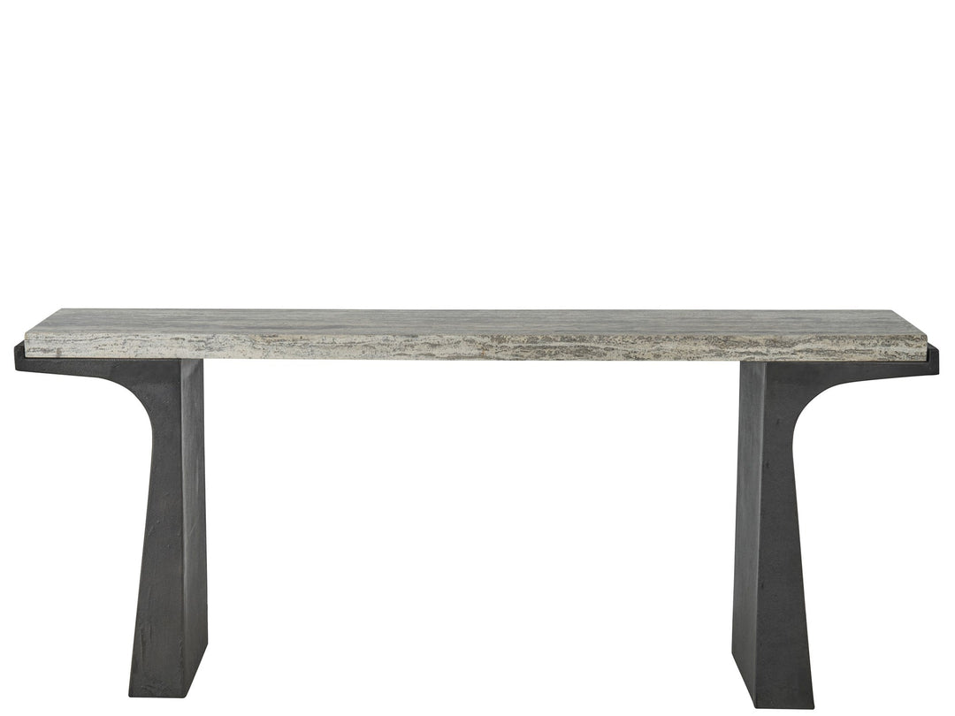 American Home Furniture Universal Furniture Quill Console Table White Travertine/Dark Bronze