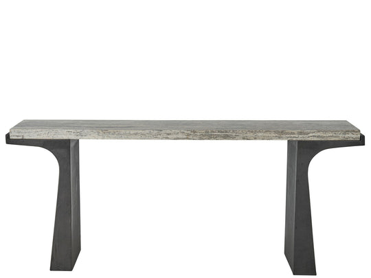 American Home Furniture Universal Furniture Quill Console Table White Travertine/Dark Bronze
