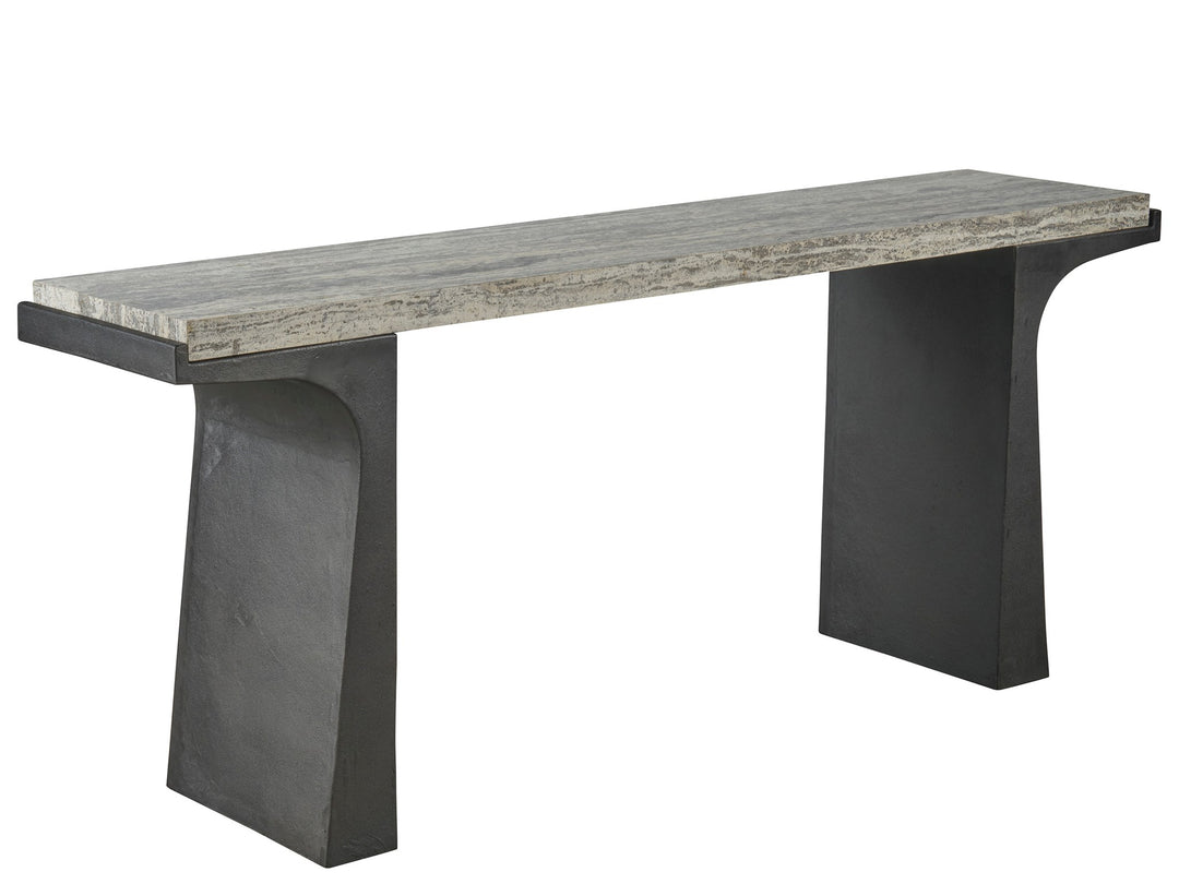 American Home Furniture Universal Furniture Quill Console Table White Travertine/Dark Bronze