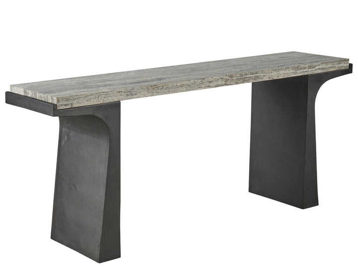 American Home Furniture Universal Furniture Quill Console Table White Travertine/Dark Bronze