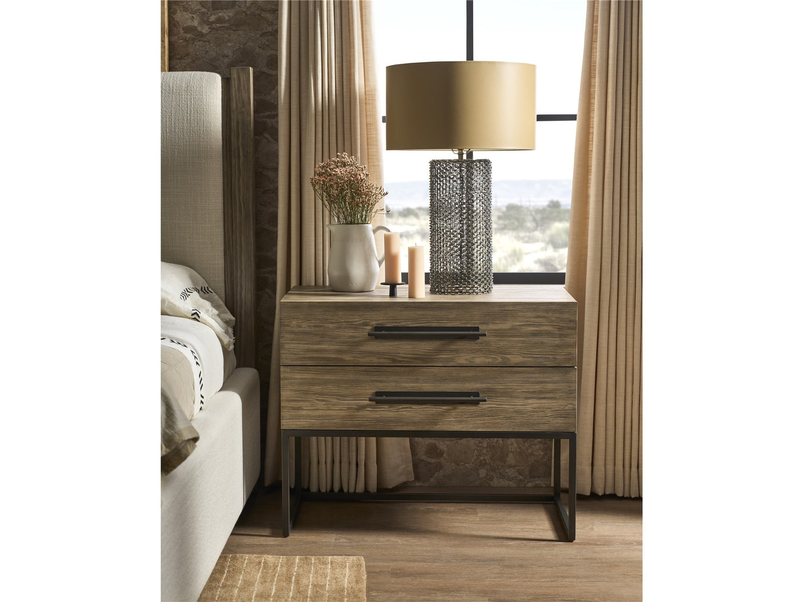 American Home Furniture Universal Furniture Boulder Metal Base Nightstand Boulder
