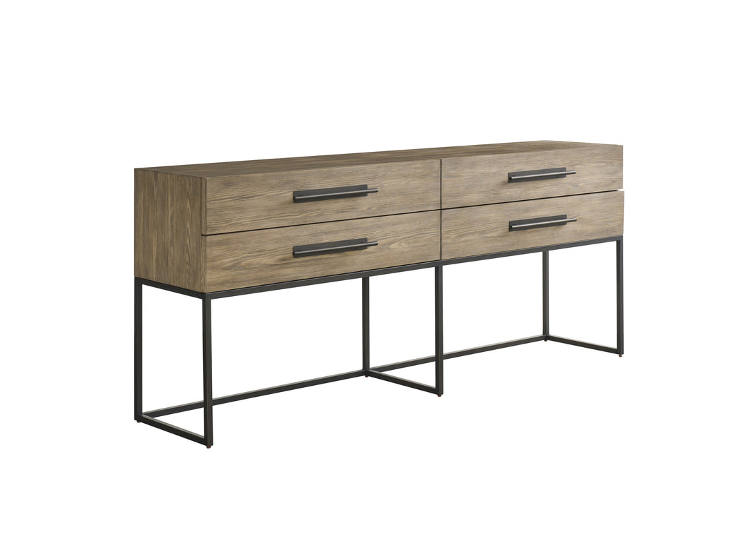 American Home Furniture Universal Furniture Boulder Metal Base Console Boulder