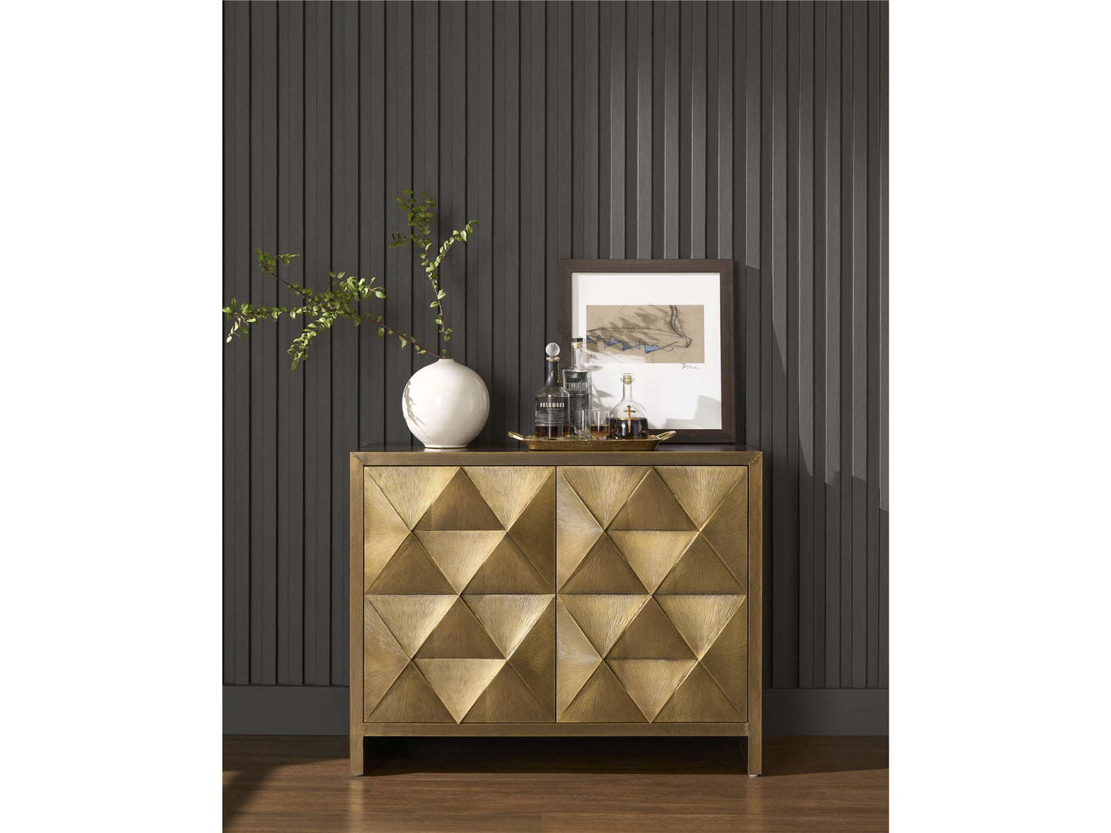 American Home Furniture Universal Furniture Origami Hall Chest Aged Gold