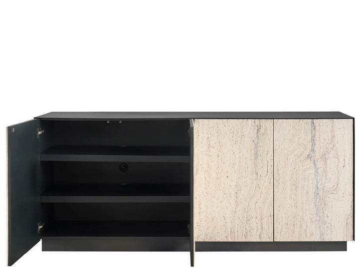 American Home Furniture Universal Furniture Stone Credenza Metal and White Travertine