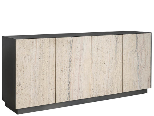 American Home Furniture Universal Furniture Stone Credenza Metal and White Travertine