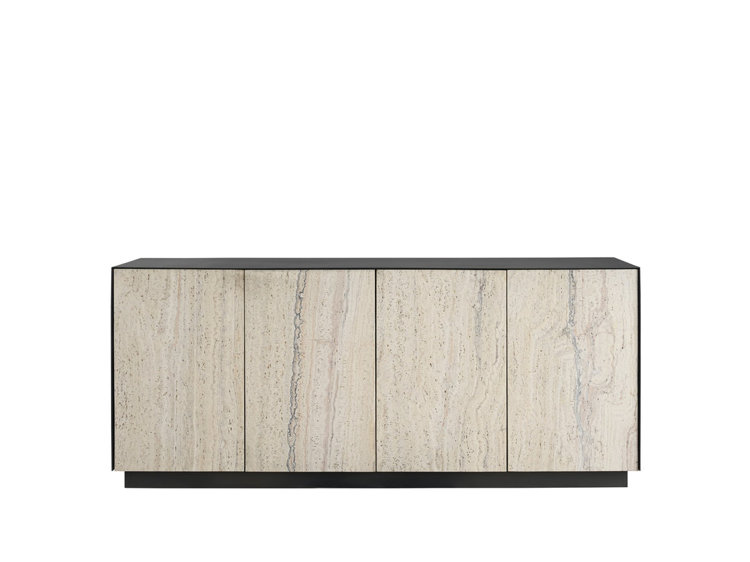 American Home Furniture Universal Furniture Stone Credenza Metal and White Travertine