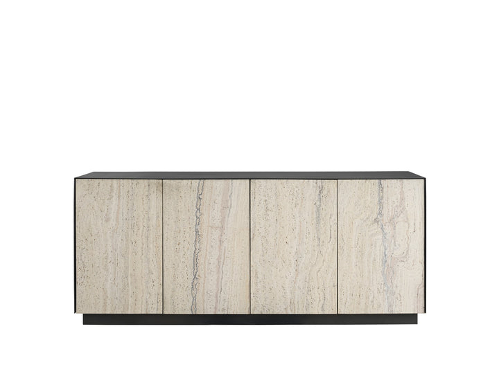 American Home Furniture Universal Furniture Stone Credenza Metal and White Travertine