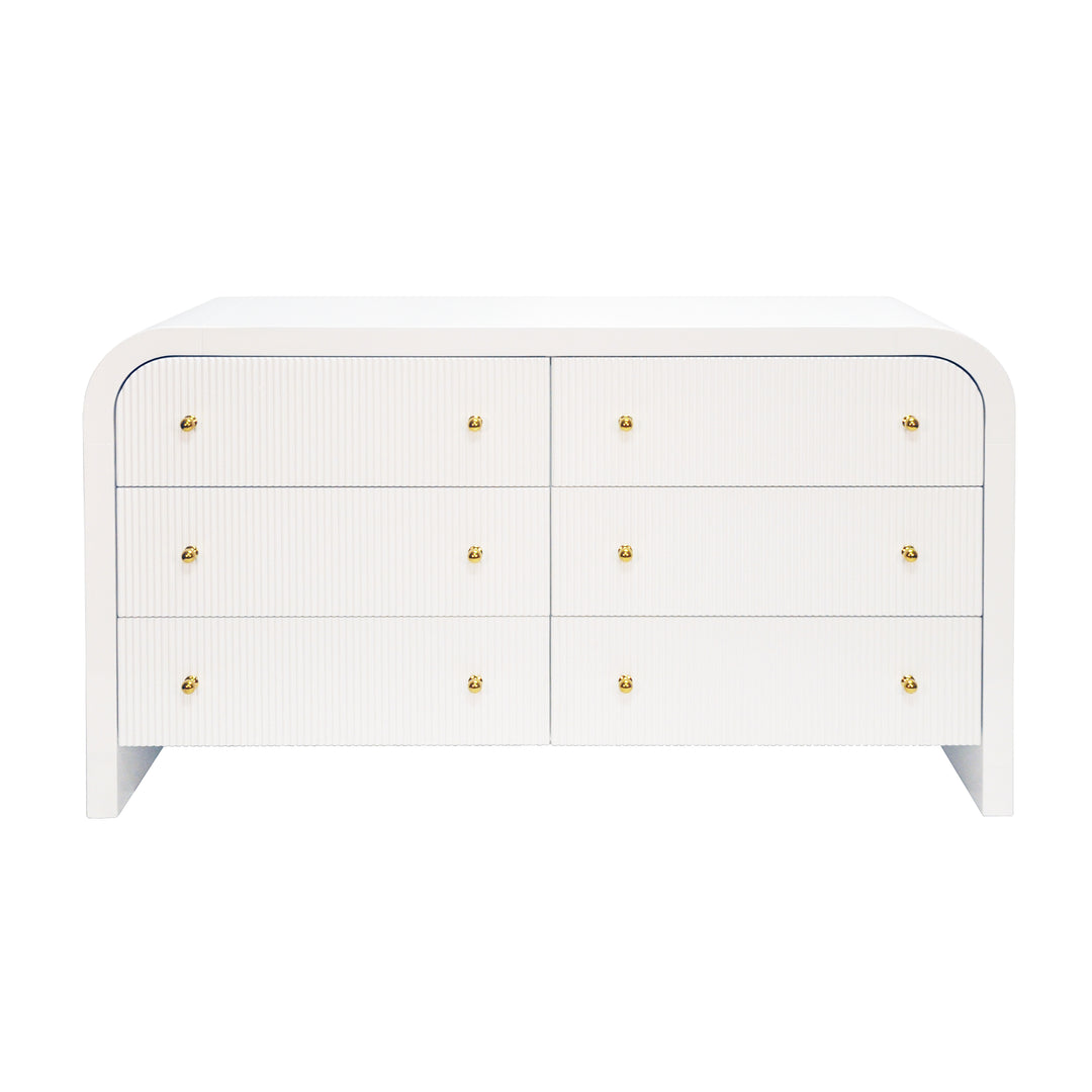 Waterfall Edge Chest With Fluted Drawer Front In White Lacquer - VALENTINA WH