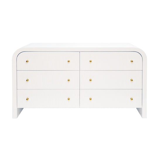 Waterfall Edge Chest With Fluted Drawer Front In White Lacquer - VALENTINA WH
