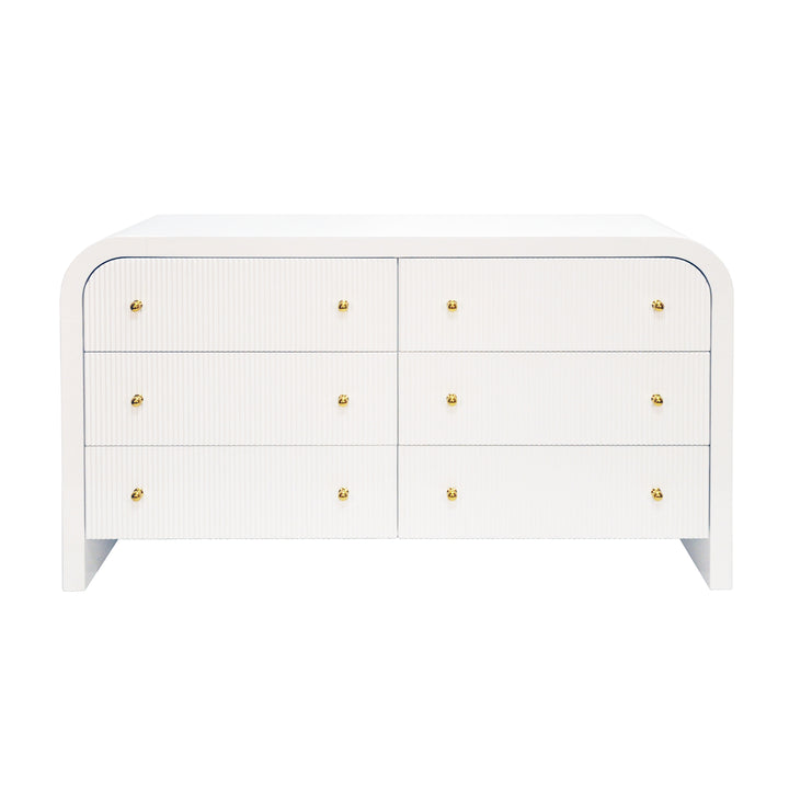 Waterfall Edge Chest With Fluted Drawer Front In White Lacquer - VALENTINA WH