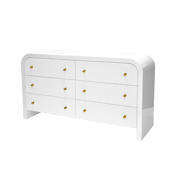 Waterfall Edge Chest With Fluted Drawer Front In White Lacquer - VALENTINA WH