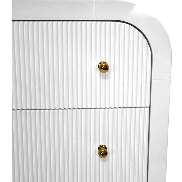 Waterfall Edge Chest With Fluted Drawer Front In White Lacquer - VALENTINA WH