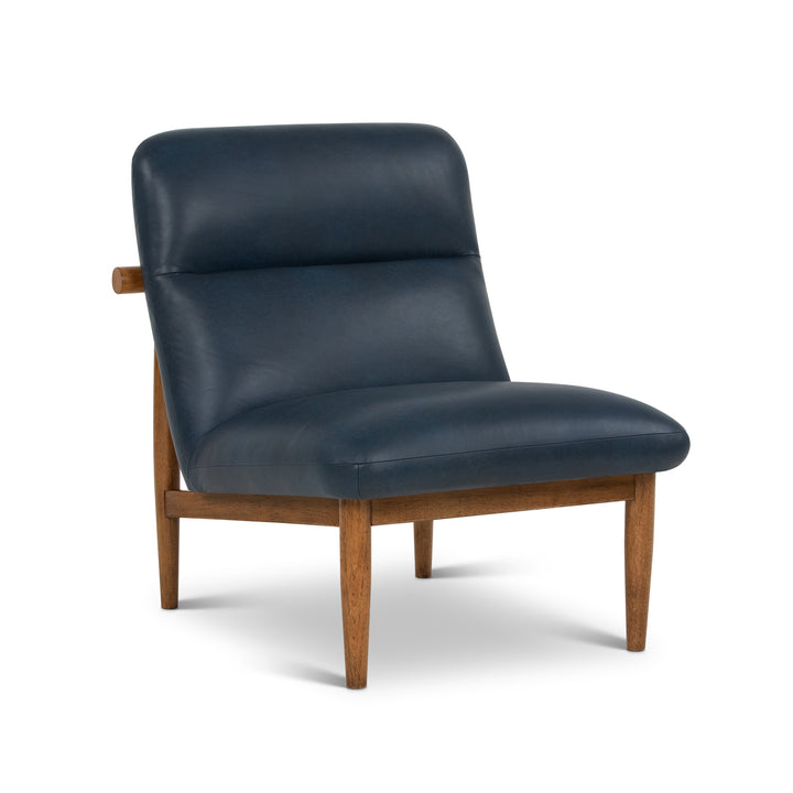 Hudson Leather Accent Chair - Dark Oak · Oxford Blue