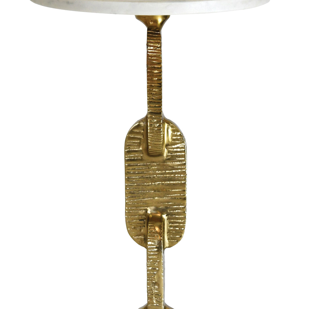 Round Cigar Table With Interlocking Hammered Brass Base And White Marble Top












 - VENTURA
