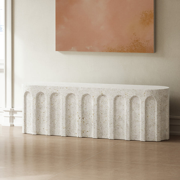 Atlas Indoor/Outdoor Concrete Bench - Ivory Terrazzo