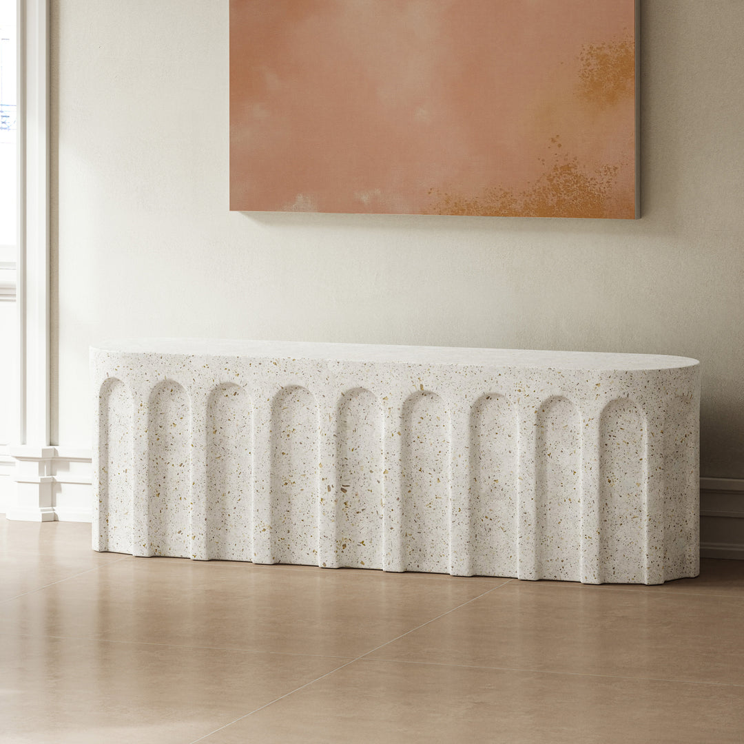 Atlas Indoor/Outdoor Concrete Bench - Ivory Terrazzo lifestyle