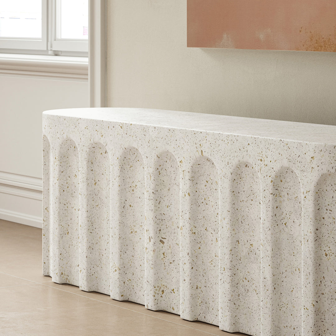 Atlas Indoor/Outdoor Concrete Bench - Ivory Terrazzo