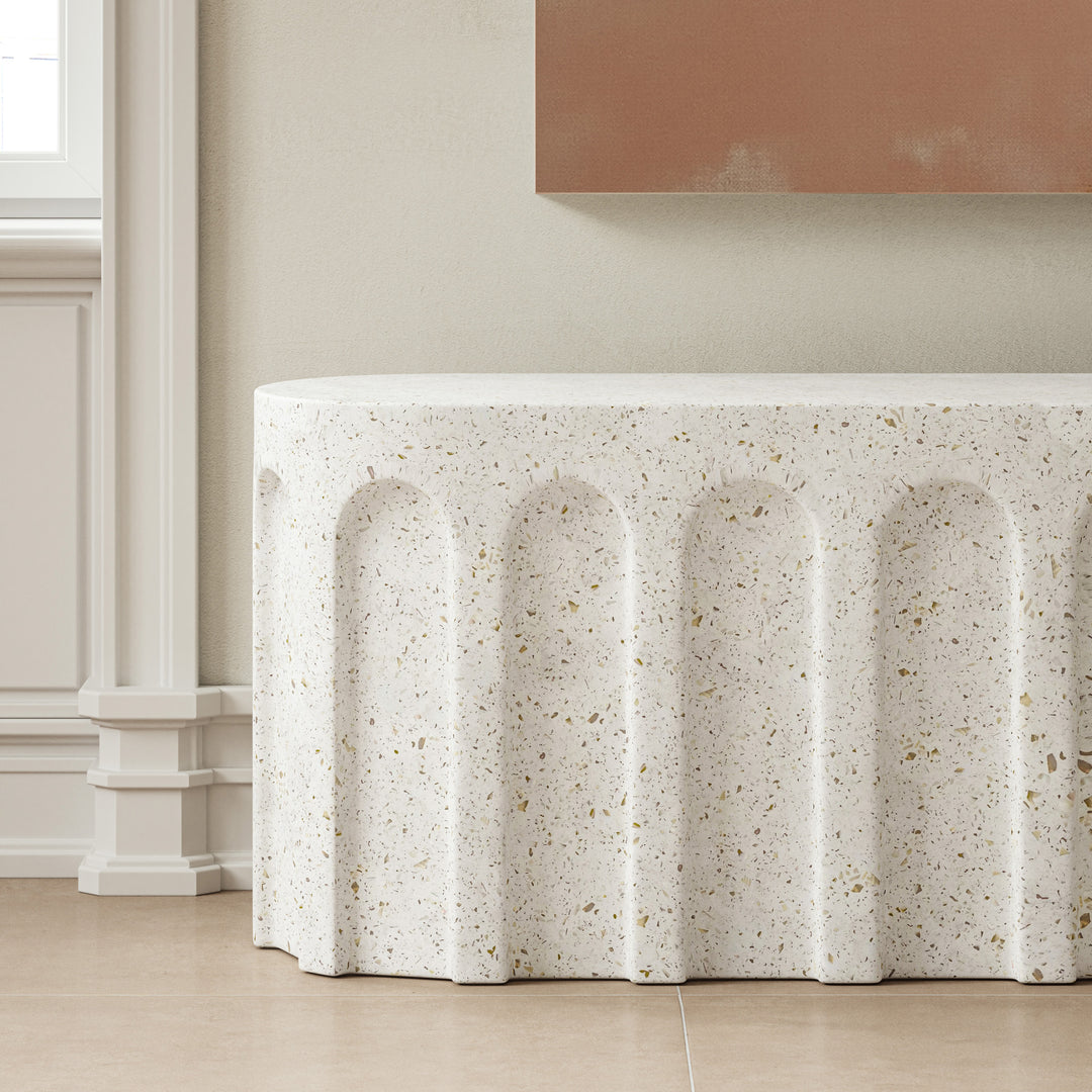 Atlas Indoor/Outdoor Concrete Bench - Ivory Terrazzo lifestyle
