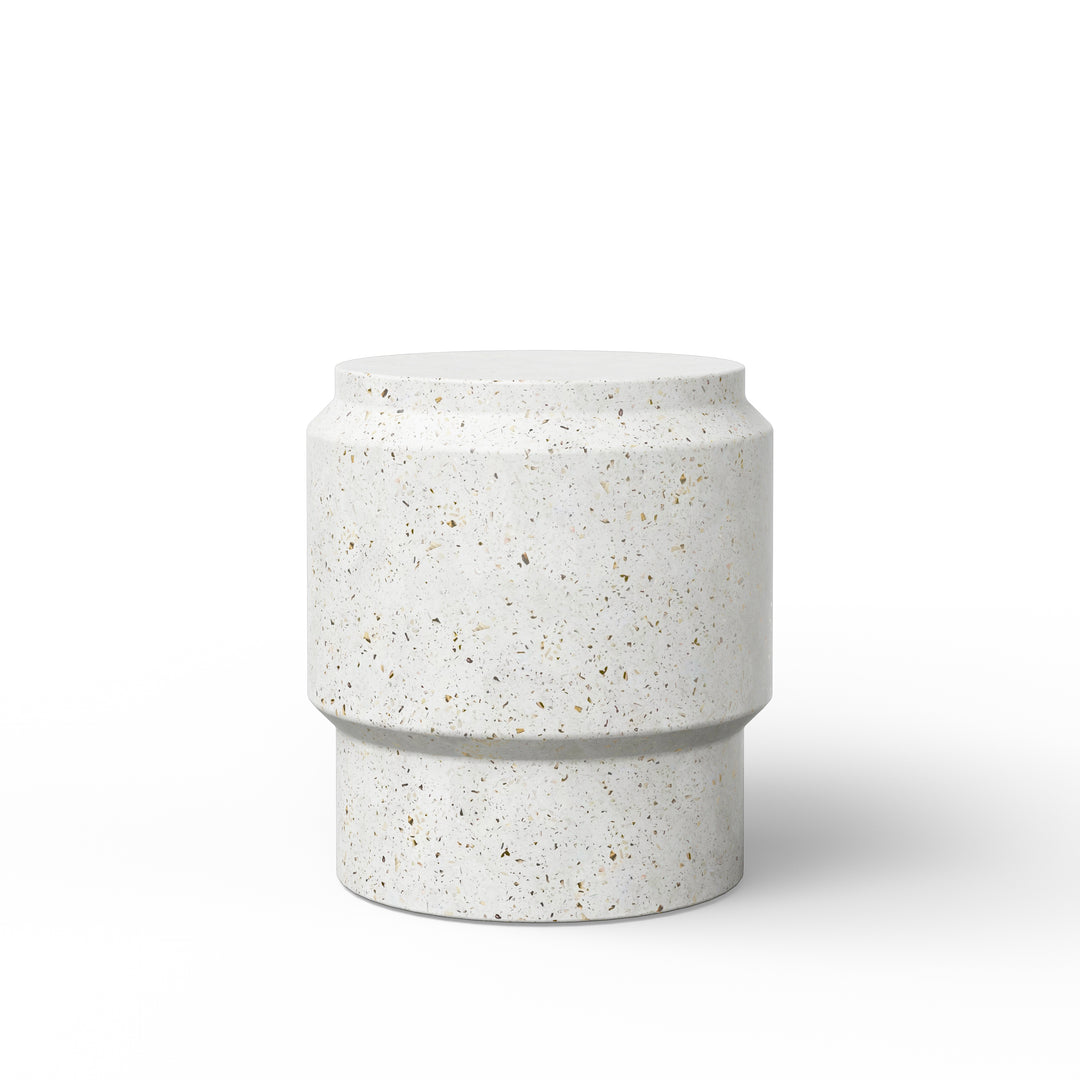Barrel Indoor/Outdoor Concrete End Table - Ivory Terrazzo