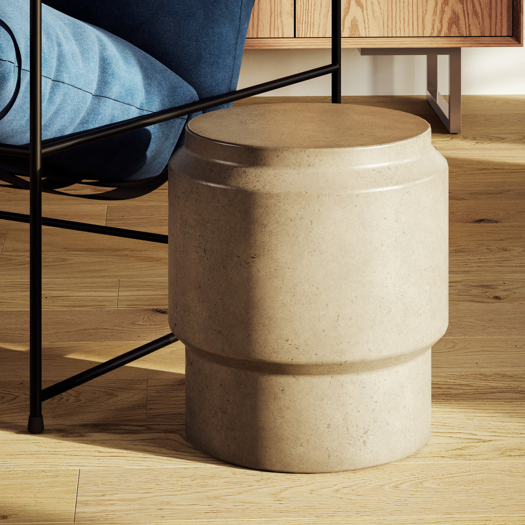 Barrel Indoor/Outdoor Concrete End Table - Dark Grey lifestyle