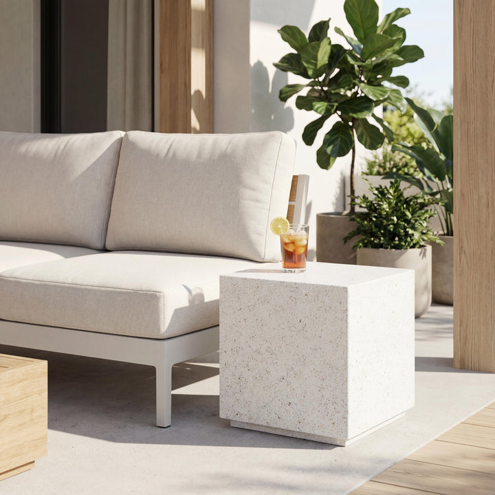 Bloc Indoor/Outdoor Concrete End Table - Ivory Terrazzo lifestyle